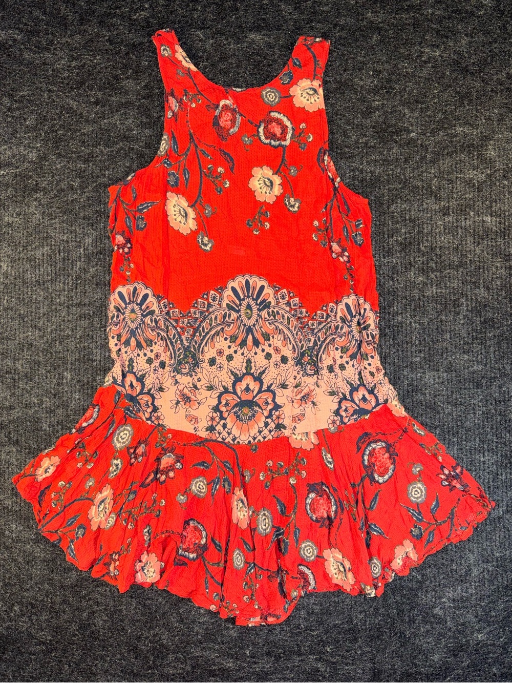 Free People Intimately Dobby Dot Red Floral Sleeveless Boho Slip Dress Size M